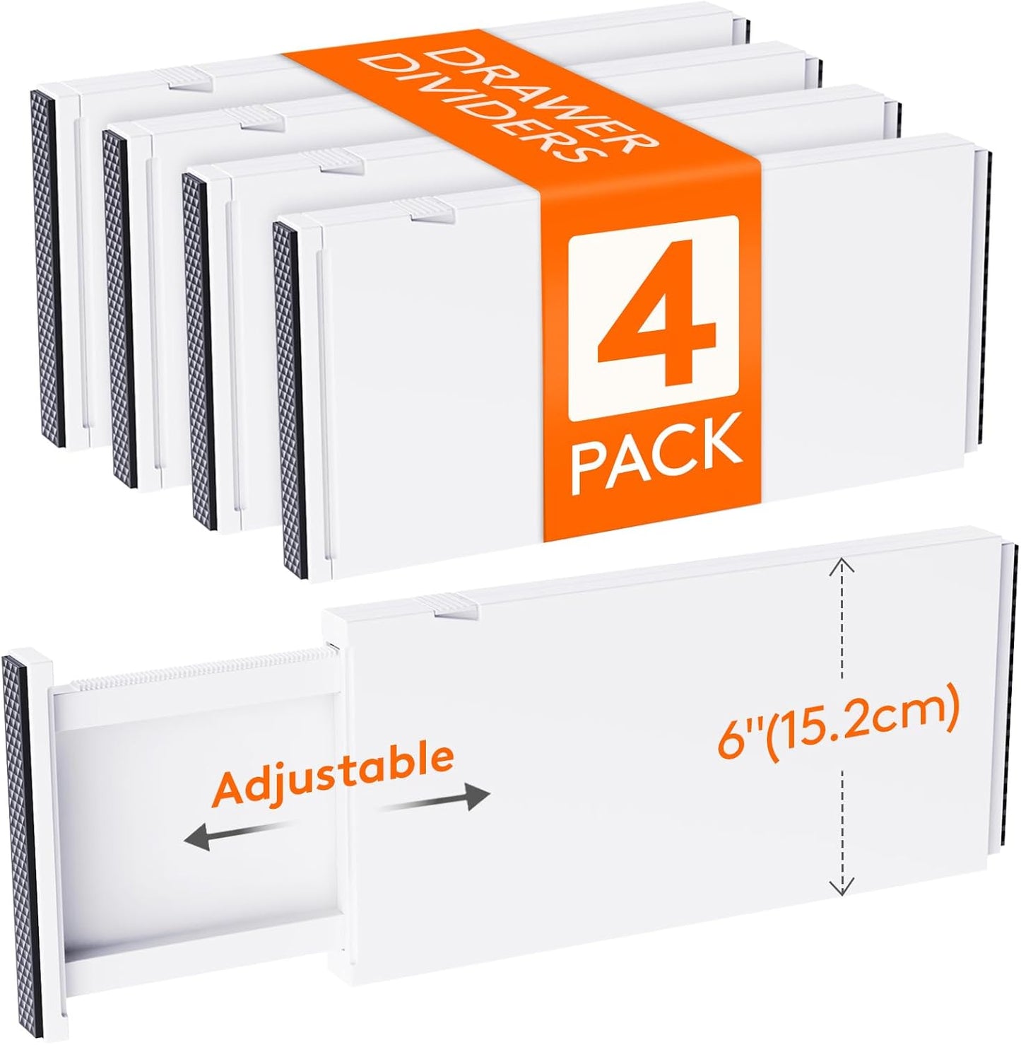 Lifewit 5 Pack 4" High Drawer Dividers 28-43.5cm/11-17" Adjustable Drawer Organizer for Clothes/Utensils, Expandable Drawer Separator in Dresser/Kitchen/Bedroom/Office Organization & Storage White