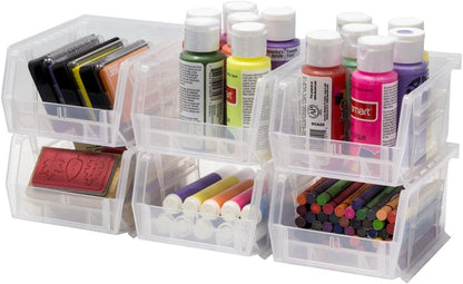 Akro-Mils 30210 AkroBins Plastic Storage Bins, Space-Saving Stackable Bins for Garage, Pantry, Craft Organization, 5" x 4" x 3", Stone, 6-Pack