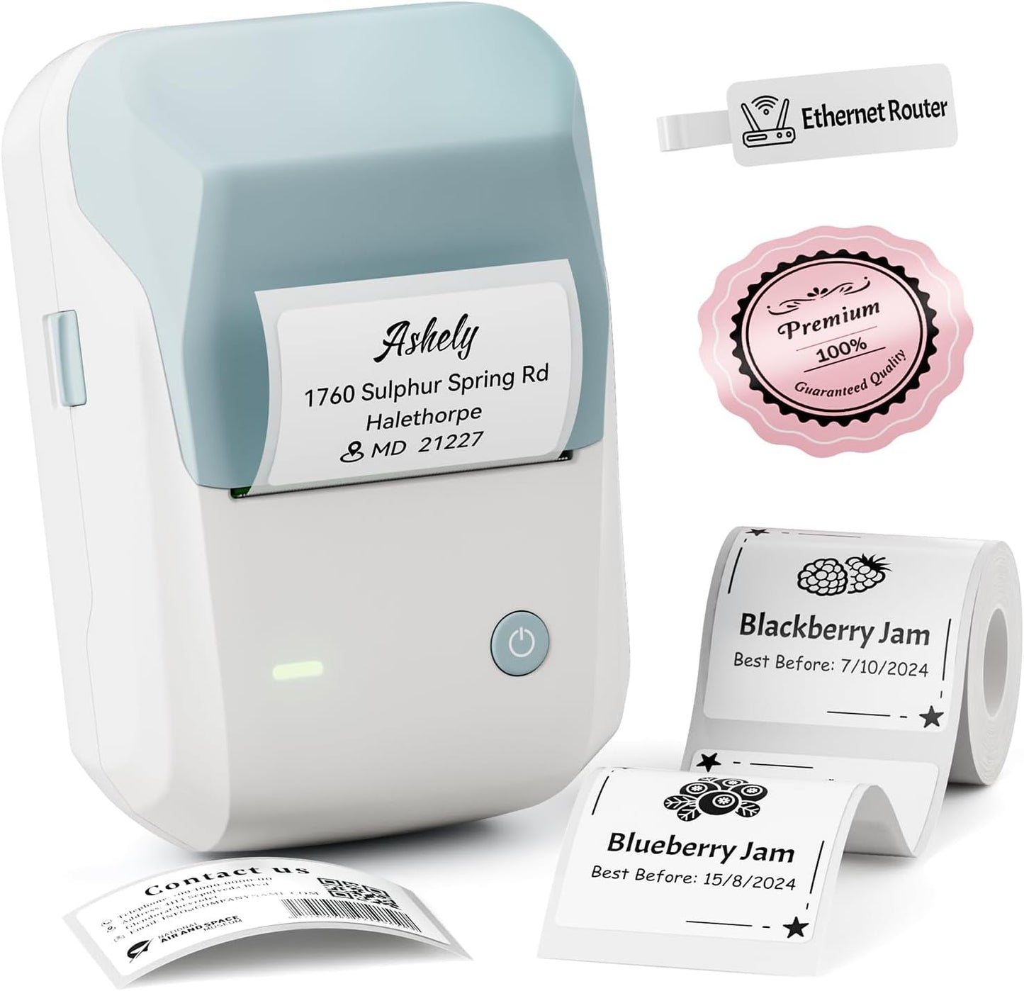 NIIMBOT B1 Label Maker Machine with Tape, 2 Inch Portable Label Printer, Bluetooth Thermal Label Printer with Multiple Templates for Small Business,Office,Home,School (Blue, 1 Printer+1 Roll Label)