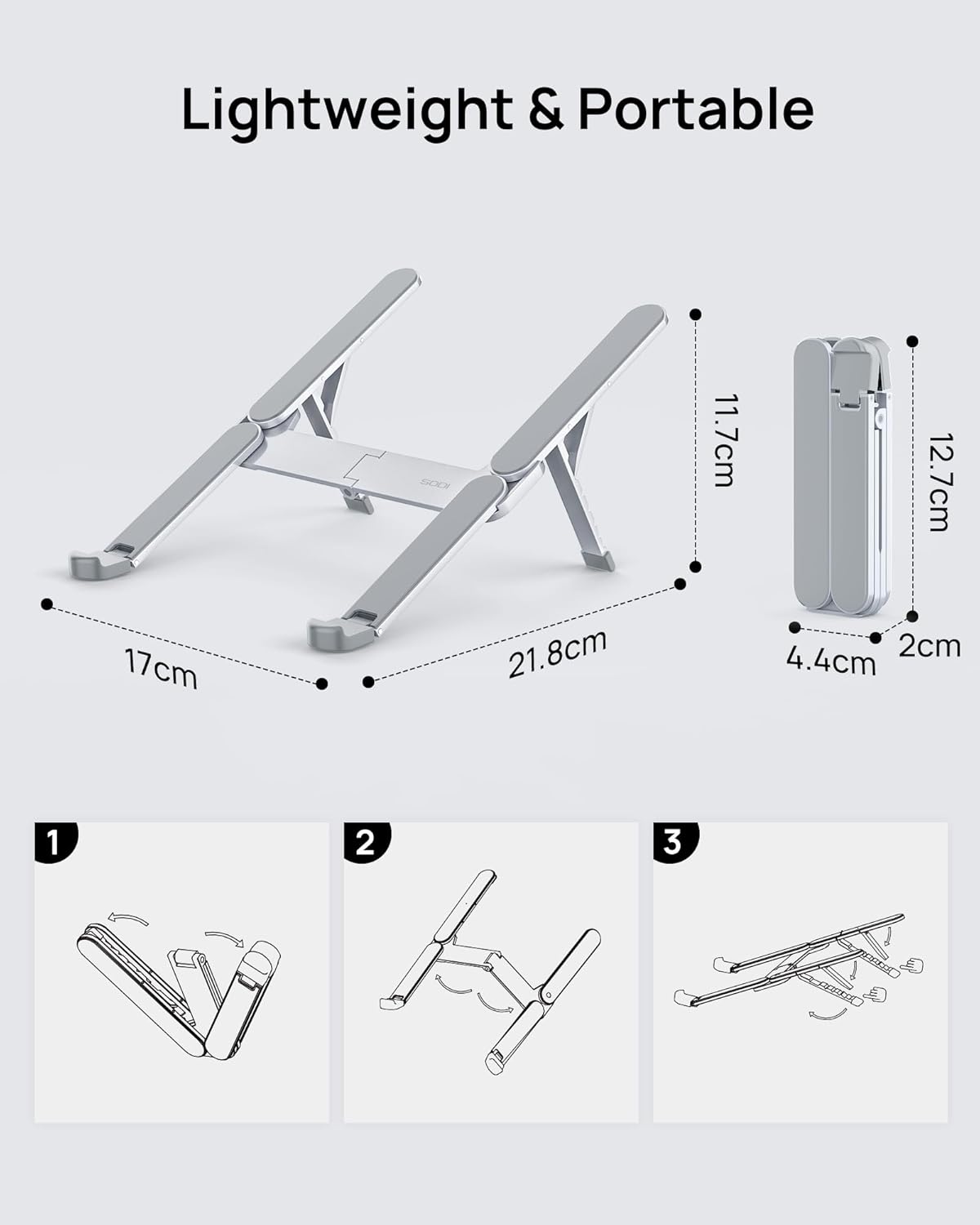 SODI [Ultra Compact] Foldable & Portable Laptop Stand for Desk, Lightweight Tablet Stand for Business Travel, Library, Cafe, 6 Level Height Ergonomic Aluminum Computer Holder for 10-16" Laptops