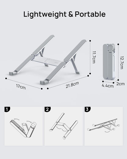SODI [Ultra Compact] Foldable & Portable Laptop Stand for Desk, Lightweight Tablet Stand for Business Travel, Library, Cafe, 6 Level Height Ergonomic Aluminum Computer Holder for 10-16" Laptops