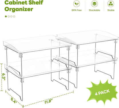 STARLATTA 2 Pcs Cabinet Organizer Shelf, Stackable Kitchen Counter Shelves, Spice Rack,Countertop Organizers, Clear Plastic Storage Shelves Rack for Makeup,Bathroom,Cupboard,Desk,Pantry Organization