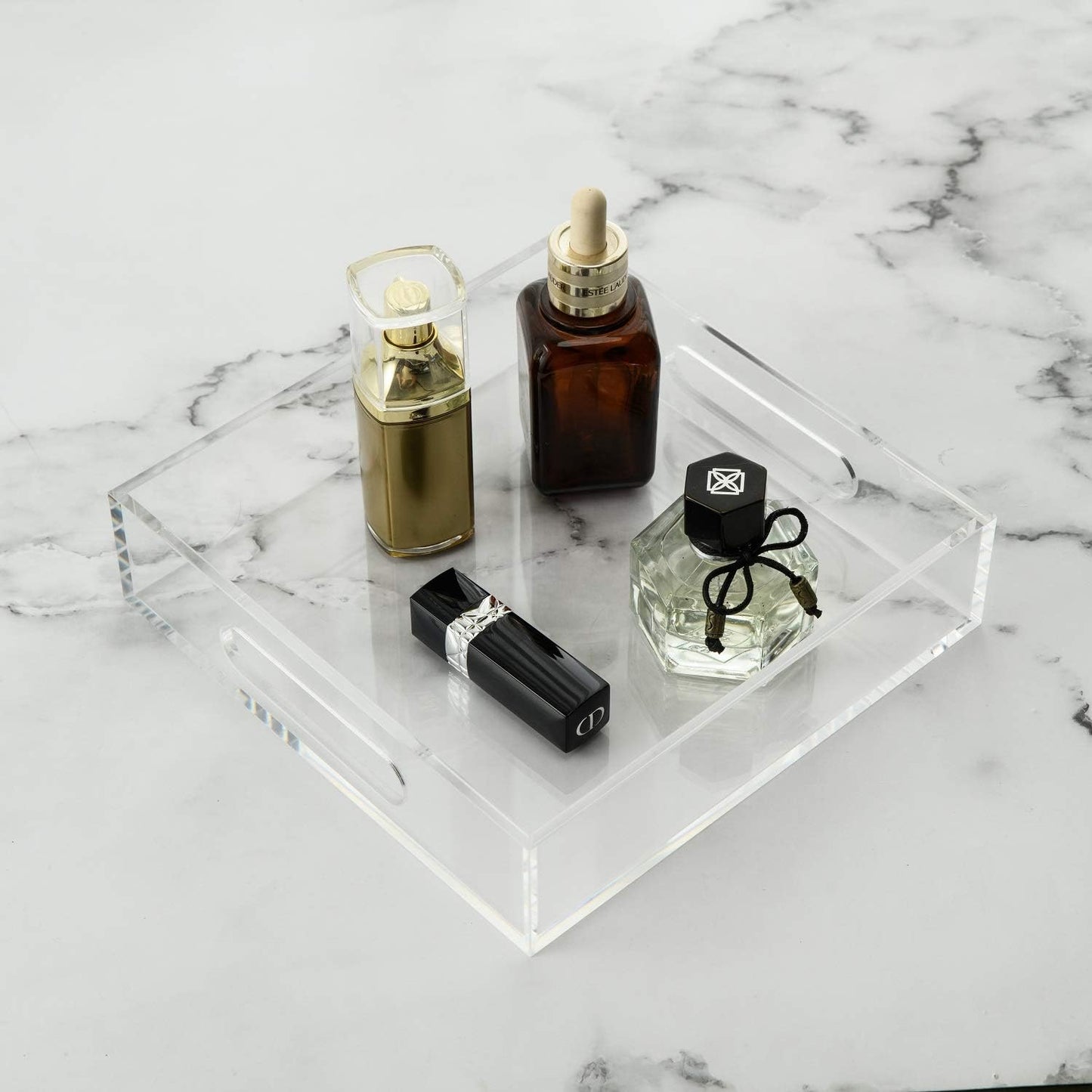 KEVLANG Clear Sturdy Acrylic Serving Tray with Handles-12x16Inch-Serving Coffee,Appetizer,Breakfast,Butler-Kitchen Countertop -Makeup Drawer Organizer-Vanity Table -Ottoman