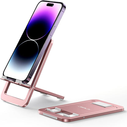 JSAUX Cell Phone Stand, Foldable Aluminum Adjustable Phone Holder for Desk Portable Travel Essentials Office Accessories for iPhone 17 16 15 14 13 Pro Max Samsung S25 S24 S23 Ultra Kindle-Gray
