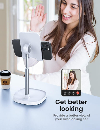 LISEN Cell Phone Stand Phone Holder for Desk Office Decor, Office Desk Accessories Women PC Gaming Essentials iPhone Stand Gadgets Men Gifts for Mom Fit OtterBox Case Switch iPad Air Tablet 4-10 in