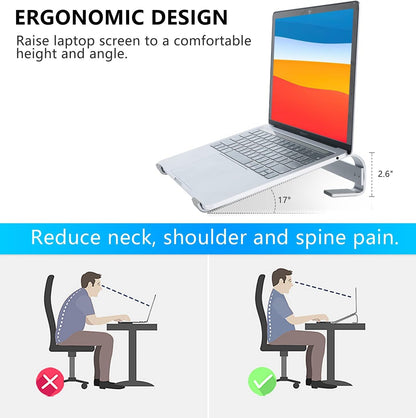 Ventilated Laptop Stand for Desk, Ergonomic Aluminum Laptop Riser, Computer Stand for Laptop, Compatible with MacBook Air Pro, Dell, HP, More 11-17.3 Inches Notebook, Work from Home (Black)