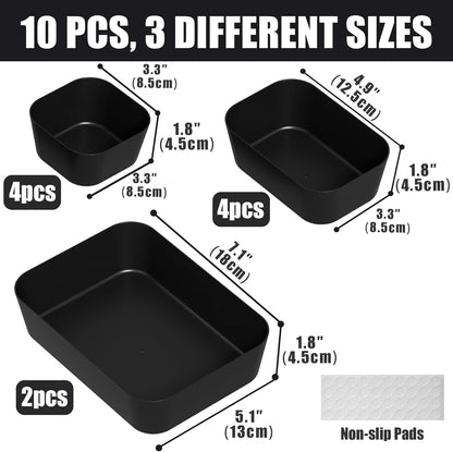 Plastic Drawer Organizers, 10 PCS Drawer Organizer Bins, Bathroom and Vanity Organizer Plastic Tray, Makeup organizer and storage for Makeup, Bedroom, Kitchen Gadgets Utensils and Office (Green)