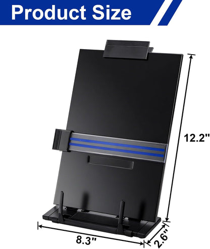 Lawei 2 Pack Desktop Document Holder with Adjustable Clip and Line Guide, Portable Document Book Holder - Copy Holder for Letter, Legal A4 Documents, Up to 150 Sheets, Black