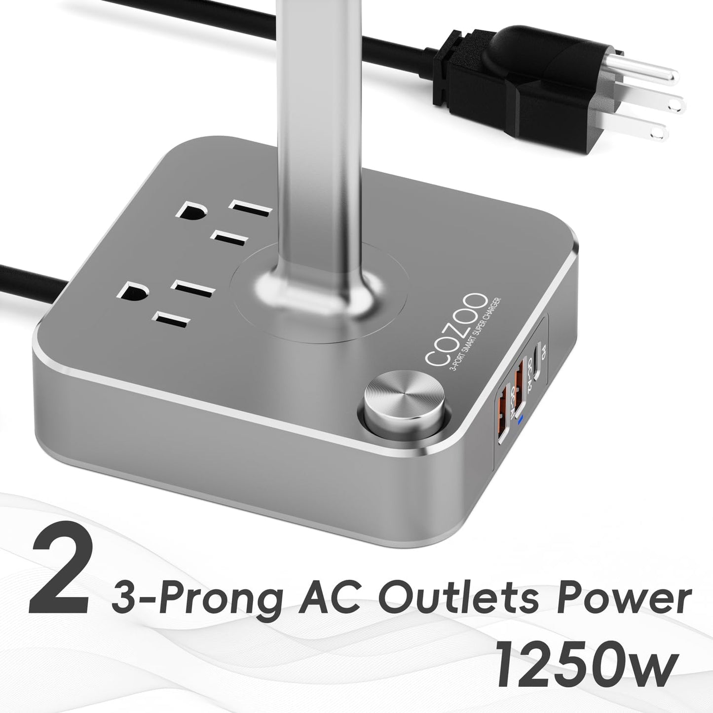 COZOO Headphone Stand with USB Charger Desktop Gaming Headset Holder Hanger with 3 USB Charging Station and 2 Outlets Power Strip,Suitable for Gaming, DJ,Wireless Earphone Display, Gamer Gifts for Men