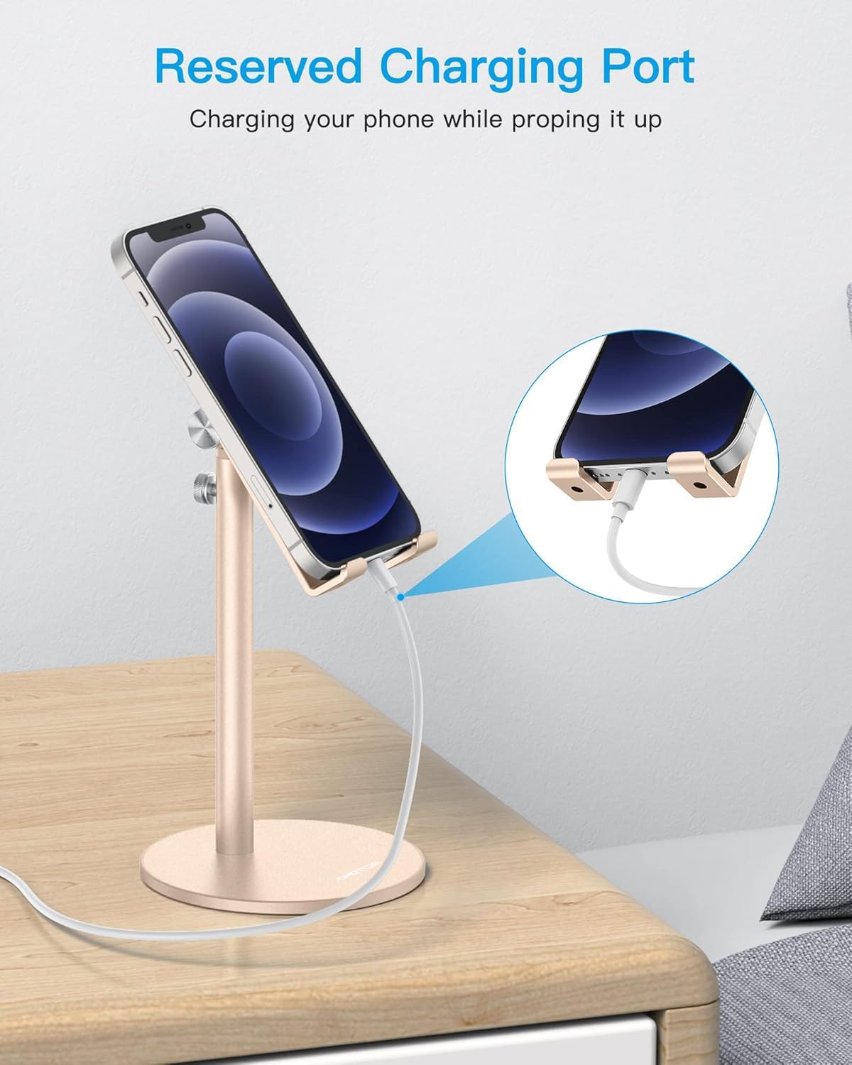 OMOTON Cell Phone Stand, Angle Height Adjustable Phone Holder, Aluminum Desktop Phone Dock for Desk, Compatible with iPhone 17 Pro Max, All Smartphones and Tablets(4-11''), Silver