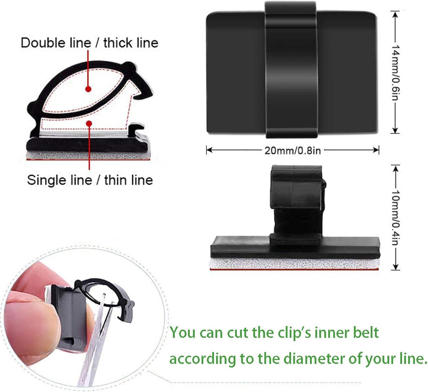 Cable Clips Self with 3M Adhesive Cord Organizer, Wire Holder Clamp Management Sticky for Desk Car Dash Cam Tables Wall, Black 30pcs