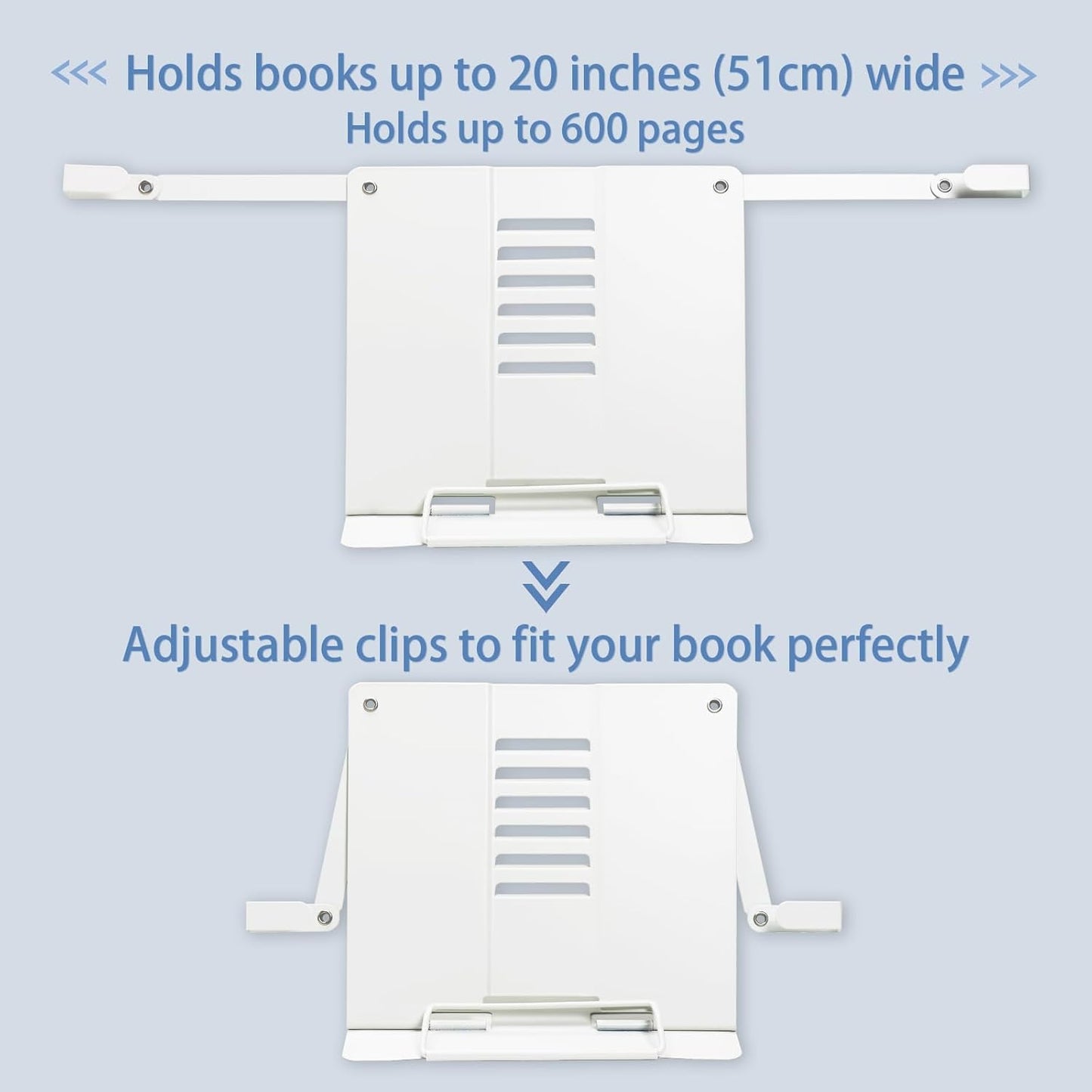 Metal Desk Book Stand for Reading with Adjustable Clips, Hands-Free Foldable Book Holder for Kids, Portable Document Stand for Desk, Display Stand for Recipes, Cookbooks, Tablets - Purple