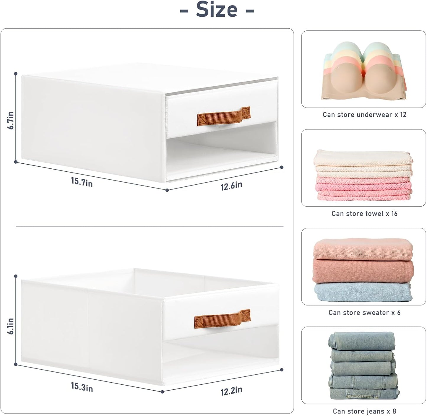 DIMJ Closet Organizers and Storage - Fabric Bins with Drawers for Closet Foldable Clothes Organizers with Clear Window, Stackable Storage Drawers Units for Bedroom, Living Room, 4-Pack, Grey