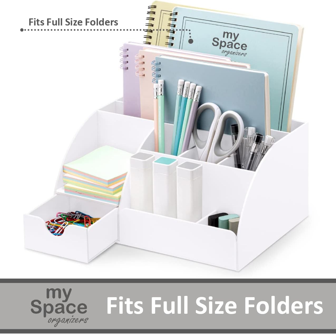 My Space Organizers Clear Acrylic Desk Oganizer, 9 Compartments, Office Supplies and Desk Accessories Organizer, Home Decor Desktop Organizer (Clear)