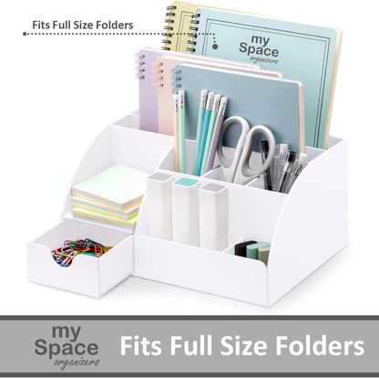 My Space Organizers Clear Acrylic Desk Oganizer, 9 Compartments, Office Supplies and Desk Accessories Organizer, Home Decor Desktop Organizer (Clear)