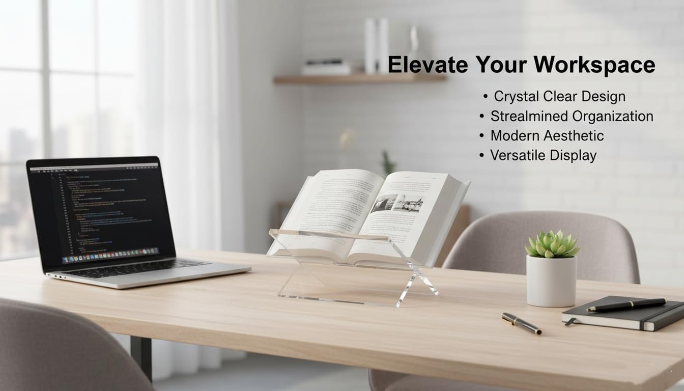 Acrylic Book Stand-Open and Closed Bookstand for Display Stand and Reading Coffee Table-Magazine and Book Holder-for Recipe Cookbooks,Documents,Textbook,Art Books,Bibles,Easel-Home and Office-Black