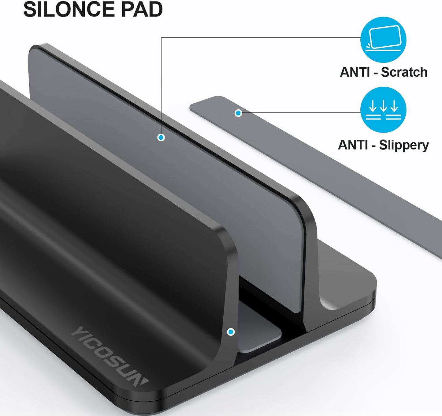 YICOSUN Aluminum Vertical Laptop Stand for Desk - Adjustable Width Dock for MacBook, Surface, Samsung, HP, Dell up to 17.3 inches - Space-Saving & Protective Design - Gray