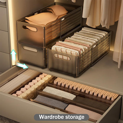 Foldable Storage Bins, 2 Pack Plastic Expandable Boxes for Organizing, Adjustable from 11-18.8" Drawer Organizers Separators Dividers for Bedroom Kitchen Utensils Tools Closet, Small