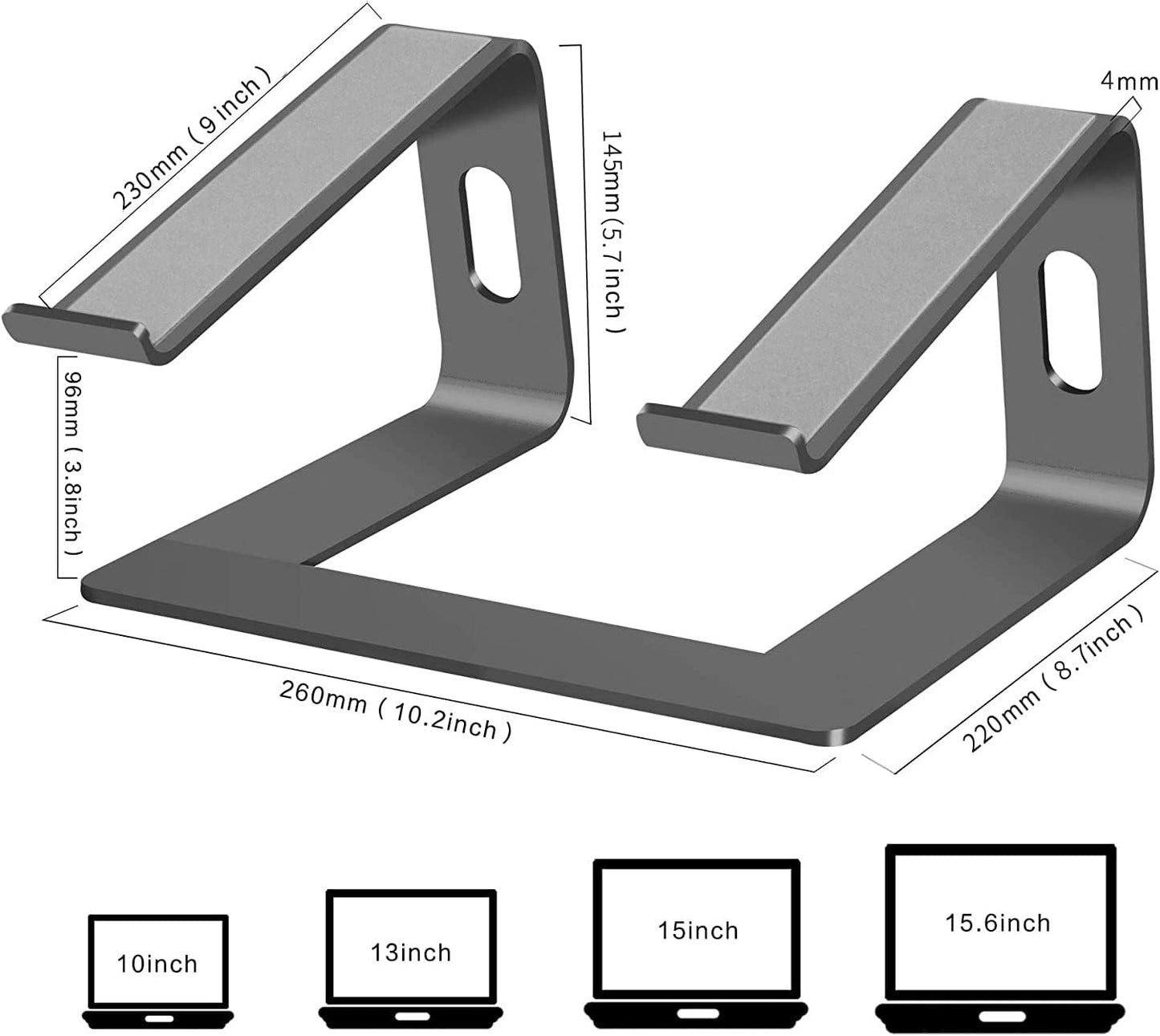 Orionstar Ergonomic Laptop Stand, Premium 5mm Aluminum Riser for 10-15.6 Inch Notebook Computer, Tool-Free Detachable Elevator Holder for Desk Office, Sturdy Riser for Eye-Level Neck Relief (Gold)