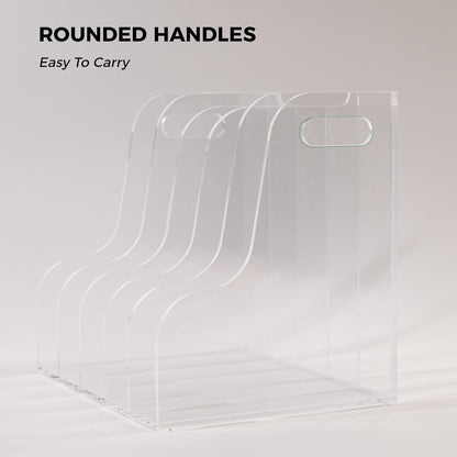 Acrylic Magazine File Holder, 4 Vertical Compartments Desk Document Sorter Organizer, Clear Folder Rack Binder for Office/Home/Classroom, for Documents, Tablet, Magazines, Books & Accessories