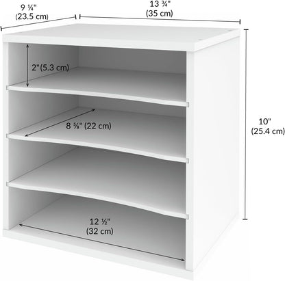 Ballucci 4-Tier Paper Organizer for Desk, Stackable Organizer Tray, Desk Storage Shelves, Stacking Letter Paper Tray Sorter for Classroom, Office, White