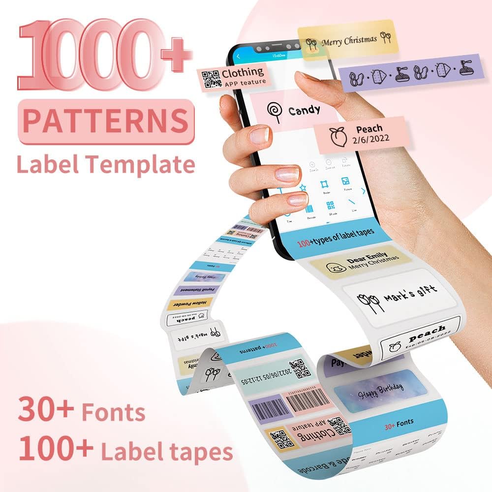 Phomemo Label Maker, D30 Portable Bluetooth Label Maker Machine with Tape, Small Mini Label Printer, Multiple Templates Fonts Icon Labeler for Home, School, Office