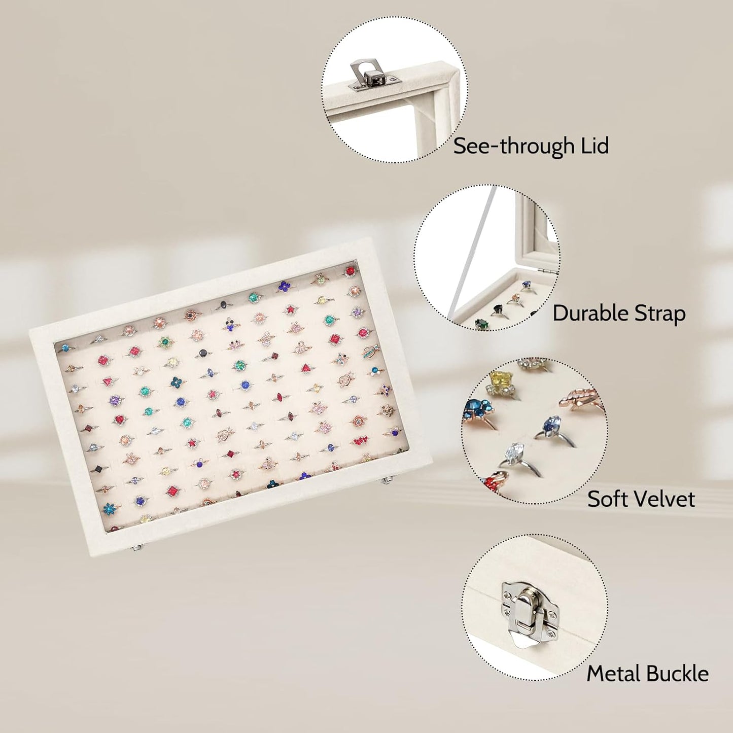 Stratalife Jewelry Organizer Bracelet Organizer Storage Box 12 Grid Stackable Jewelry Tray with Lid Velvet Jewelry Box for Drawer Necklace Bracelet Display Storage Organizer Box (Beige)