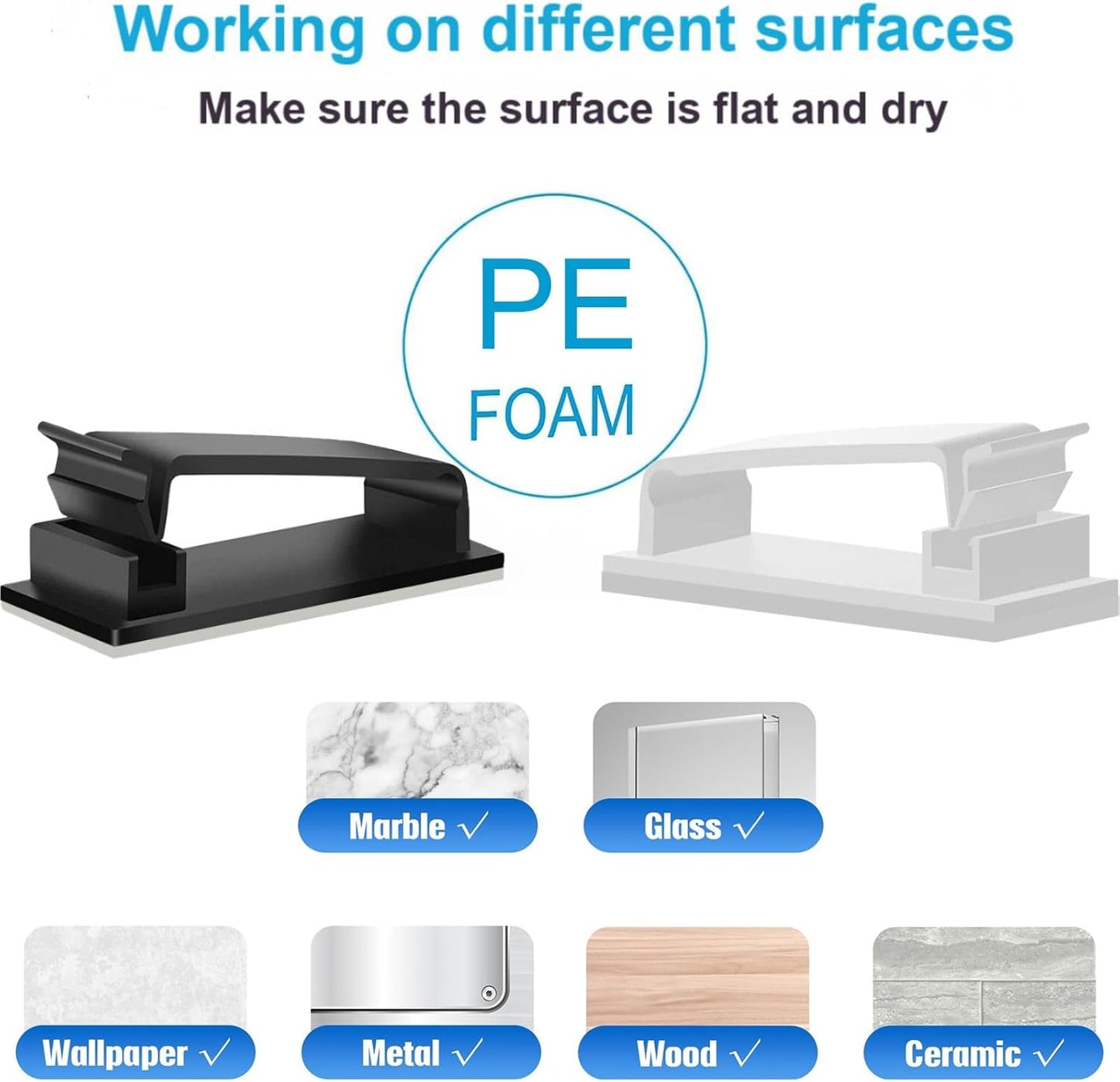 for Desk Under Table Wire Management Adhesive Cable Clips 49Pcs(Black).Used for Computer pc,tv,ethernet Wires Cable Management on Large Cable Hooks Organizer Clips (Black, Large：29PCS)