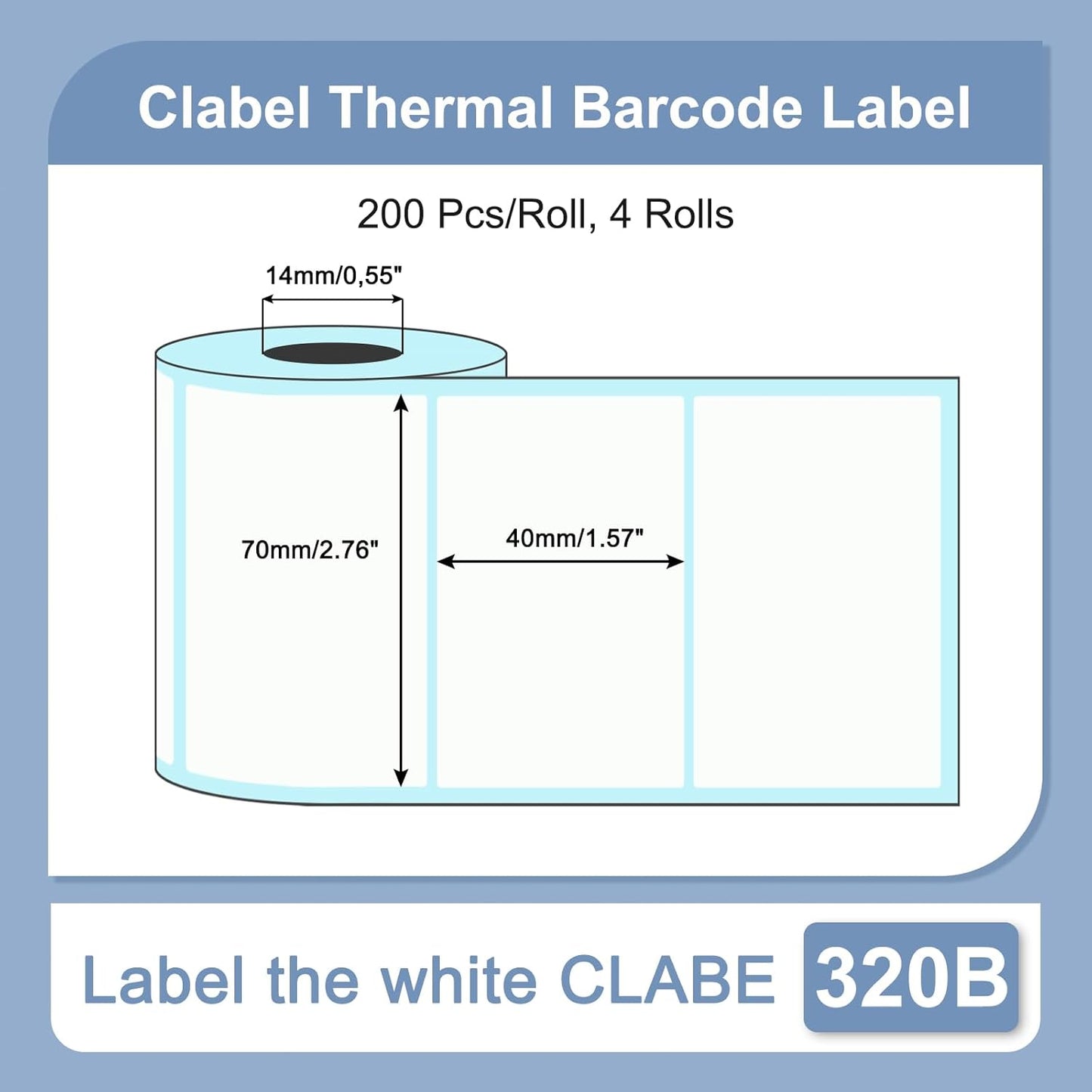 Clabel Printable White Cable Labels 6 Rolls of Thermal Self-Adhesive Paper Labels Tape, 25x78mm (1"x3") 100 Sheets Per Roll, Black Print on White Sticker Tags Durable