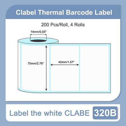 Clabel Printable White Cable Labels 6 Rolls of Thermal Self-Adhesive Paper Labels Tape, 25x78mm (1"x3") 100 Sheets Per Roll, Black Print on White Sticker Tags Durable