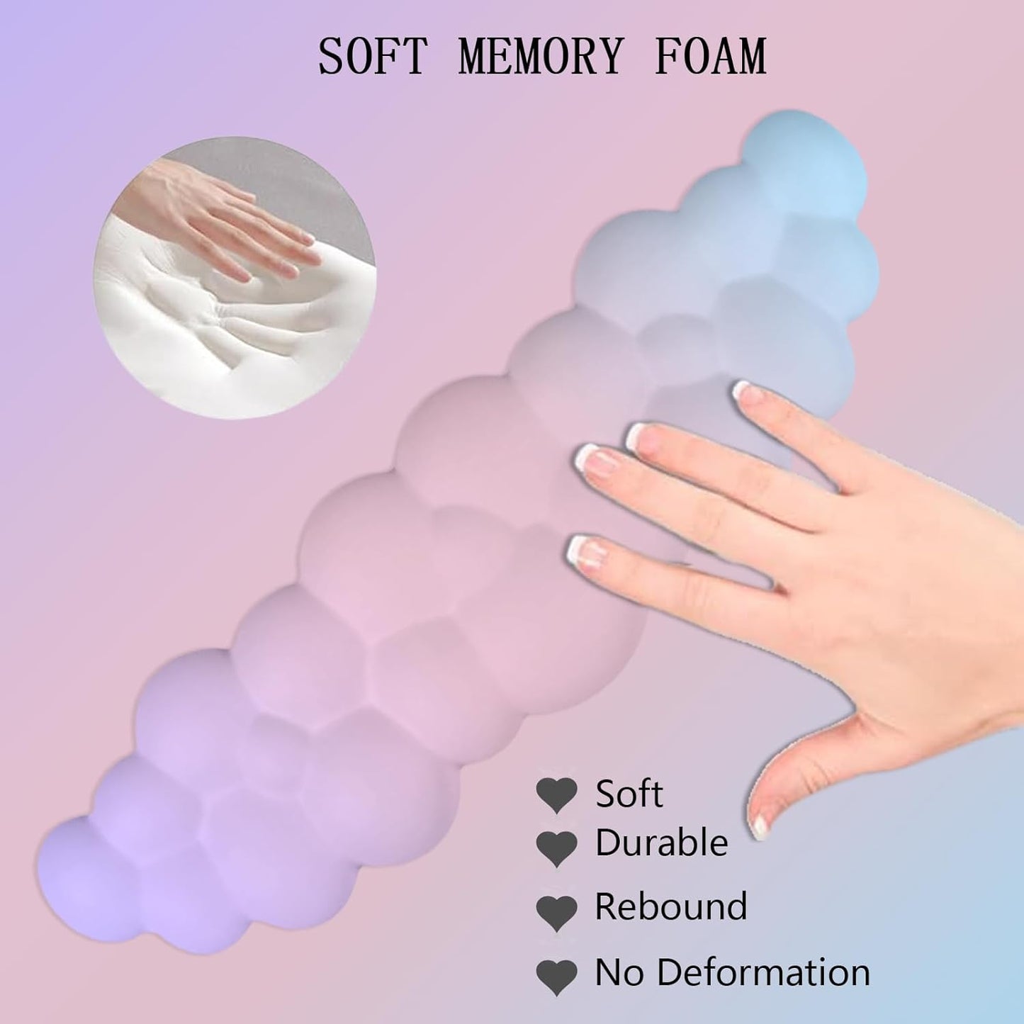 Cloud Wrist Rest Keyboard Pink Mouse Pad Set with Wrist Rest Ergonomic Wrist Pad Memory Foam Non-Slip Base Cute Gradient Wrist Support for Computer Laptop Gaming Home Office Relief Typing Pain