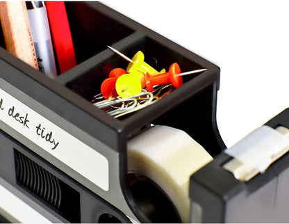 Cassette Tape Dispenser Pen Holder Vase Pencil Pot Stationery Desk Tidy Container Office Stationery Supplier Gift-onepalace (Black)