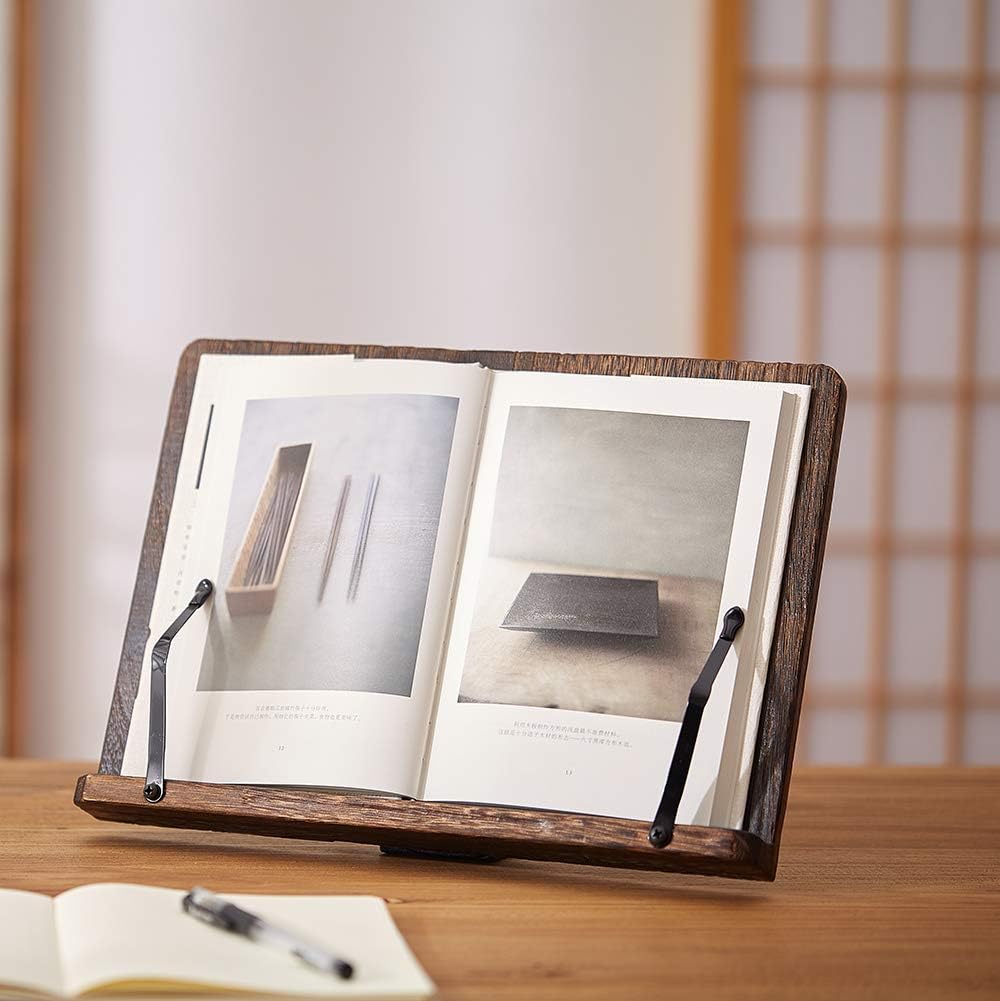 Book Stand with Page Clips, Foldable Reading Rest Holder, Portable Desk Bookrest, Cookbook/Tablet PC/Music Document Stand, Adjustable Wood Reading Frame (Chinese Knot, 11.8 x 8.7 inches)