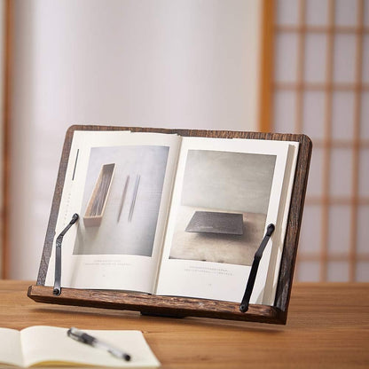 Book Stand with Page Clips, Foldable Reading Rest Holder, Portable Desk Bookrest, Cookbook/Tablet PC/Music Document Stand, Adjustable Wood Reading Frame (Chinese Knot, 11.8 x 8.7 inches)