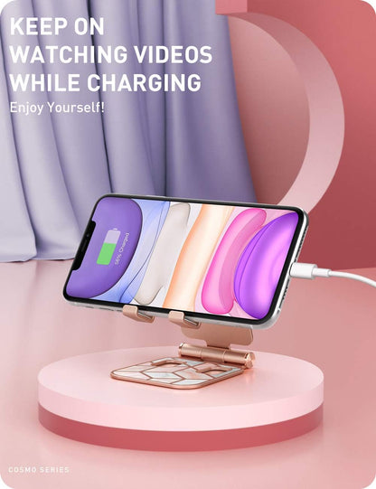 i-Blason Cell Phone Stand for Desk, Cell Phone Holder, Fits All Smart Phones, iPhone 16 15 14 13 Pro Max, Foldable Phone Stand Holder, Marble