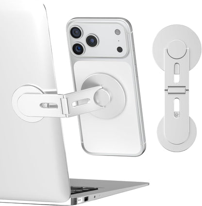 CloudValley Magnetic Phone Laptop Holder Mount, Foldable Hidden Portable Stand for iPhone 17/16/15/14/13 & All Phone, Clamp for Monitor Side, Compatible with Laptop, Desktop, Tesla Model 3/ Y, Silver
