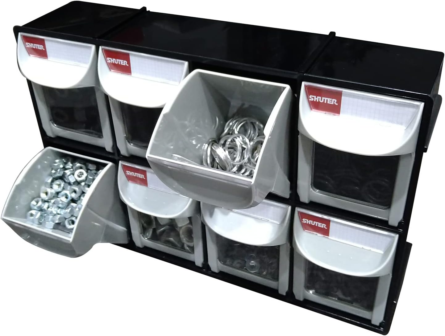SHUTER Tilt Out Storage Cabinet w/6 Removeable Drawers, Plastic Small Parts Organiser, Stackable Storage Drawers, Tip Out Bin Kits-Included, Sewing Craft Storage Bins, Black FO-306-BK