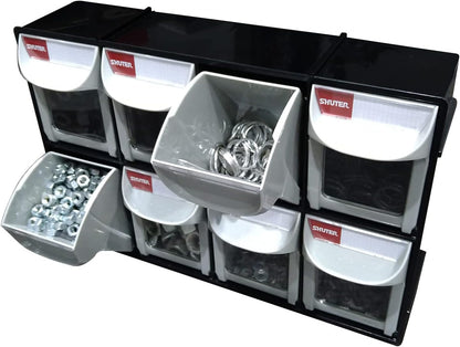SHUTER Tilt Out Storage Cabinet w/6 Removeable Drawers, Plastic Small Parts Organiser, Stackable Storage Drawers, Tip Out Bin Kits-Included, Sewing Craft Storage Bins, Black FO-306-BK