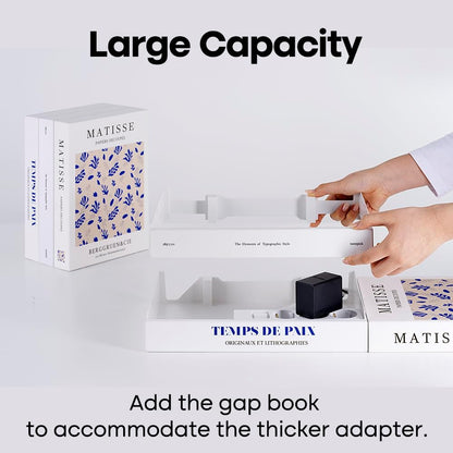 Book Shape Decorative Cable Management Box - Expandable Cable Organizer Box with Magnetic Closure for Home & Office (Blue Coral, Large)