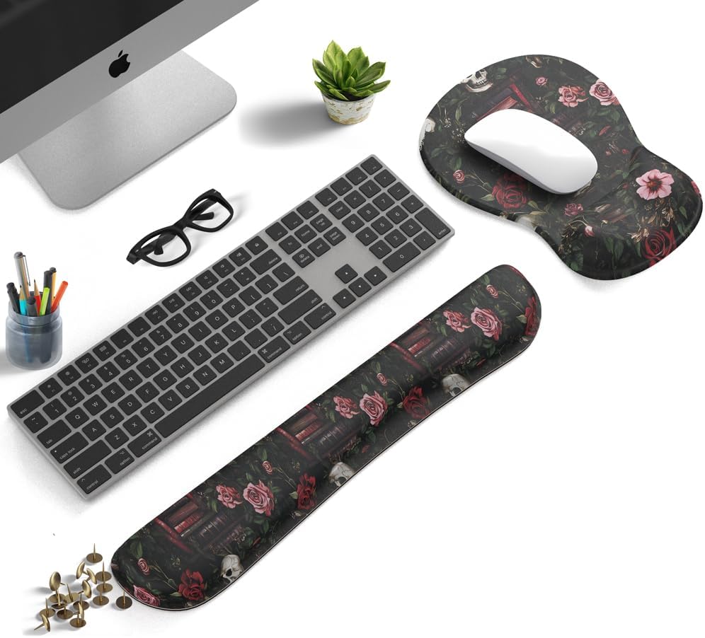 Ghost Book Mousepad with Wrist Rest Halloween Computer Keyboard Mouse Pad Black Cute, Mouse Pad with Wrist Rest for Computer Keyboard, 2 In1 Mousepad with Wrist Support Easy Typing&Relieve Wrist Pai