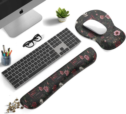 Ghost Book Mousepad with Wrist Rest Halloween Computer Keyboard Mouse Pad Black Cute, Mouse Pad with Wrist Rest for Computer Keyboard, 2 In1 Mousepad with Wrist Support Easy Typing&Relieve Wrist Pai