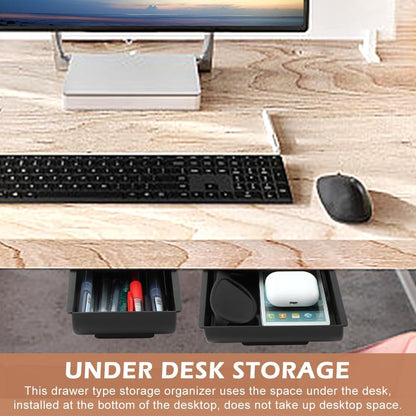 HONUTIGE Under Desk Drawer, 2 Pack Large & Small Under Desk Organizer Self-Adhesive Drawer for Under Desk Slide Out Under Table Storage Attachable Under Desk Storage for Office, Classroom, Home Black