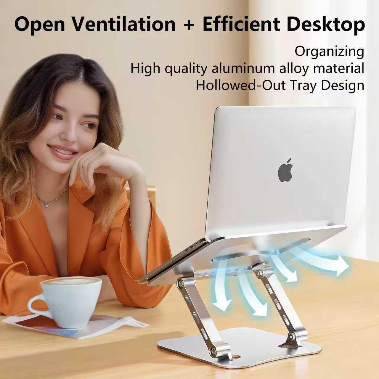 Laptop Stand for Desk, Adjustable Height & Angle Portable Aluminum Laptop Riser & Monitor Stand with 360° Swivel, Foldable Ergonomic Computer Stand for 10-17 Inch Laptops (MacBook/Dell/HP), Silver.