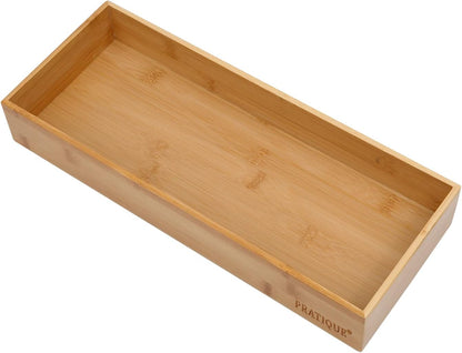 PRATIQUE Bamboo Drawer Organizer - Kitchen Utensil Organizer Silverware Tray Cutlery Holder，Office Desk Supplies and Accessories (8.9x5.9x2.6 inch)