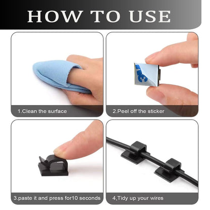 KGROTE 100PCS Cable Clips, Adhesive Wire Clips Strong Cord Clips Wire Holders, Cable Management Clips for Desk, Wall, Car, TV, Ethernet Cable (Clear, Small)