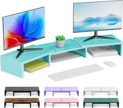 Dual Monitor Stand for Desk, Metal Computer Stand, Desk Shelf Riser,Desktop Organizer for Home and Office Use (Black)