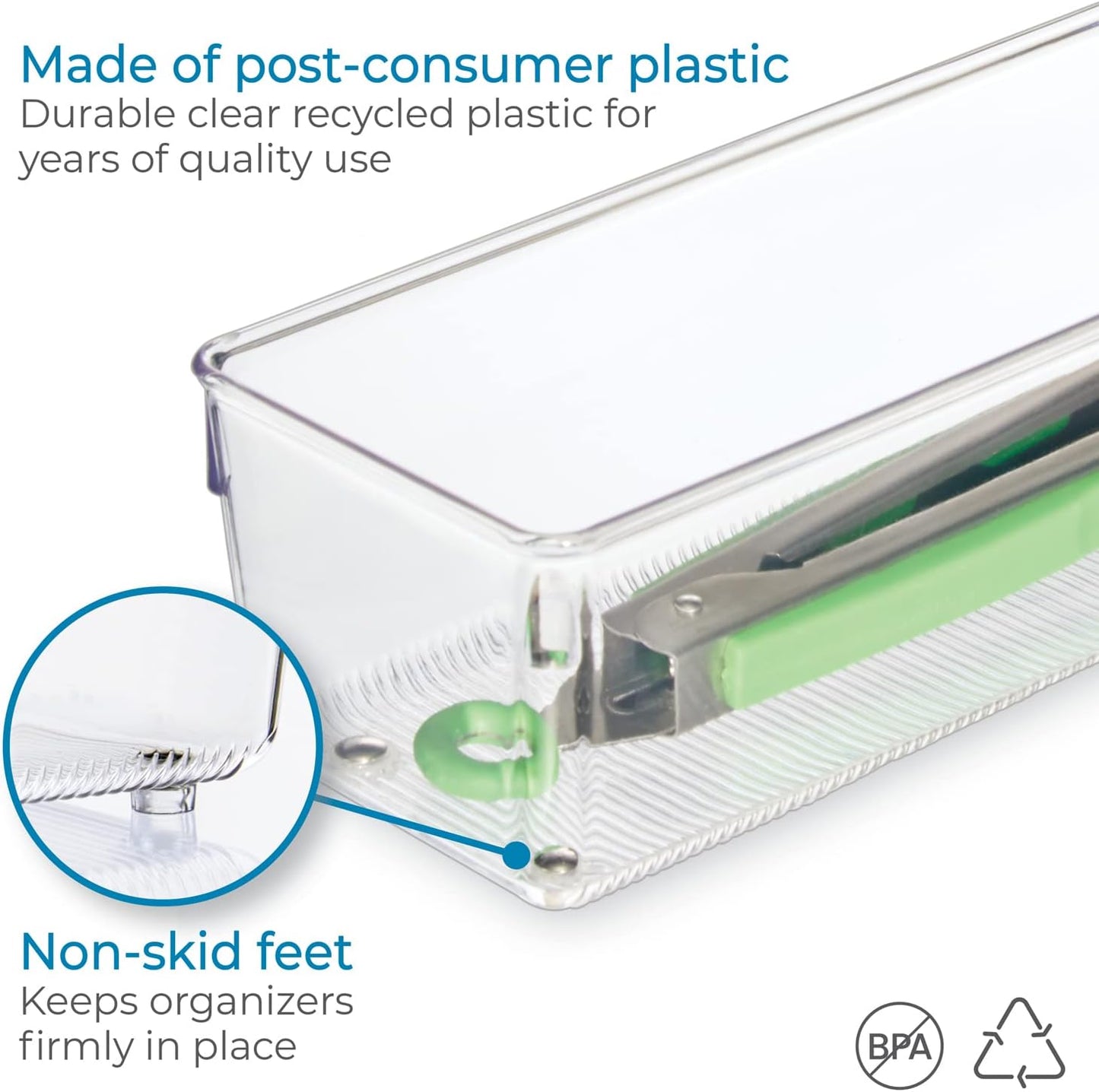 iDesign Plastic Drawer Organizer Bins - Storage for Kitchen, Bathroom, and Desk Drawers - Set of 6 - Clear
