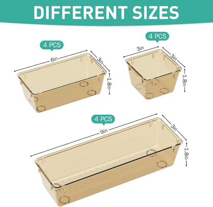 WOWBOX 6 Pack Clear Drawer Organizer Set, Acrylic Drawer Storage Trays, Storage Bins for Makeup, Cosmetics, Jewelries, Utensils, Gadgets, Office