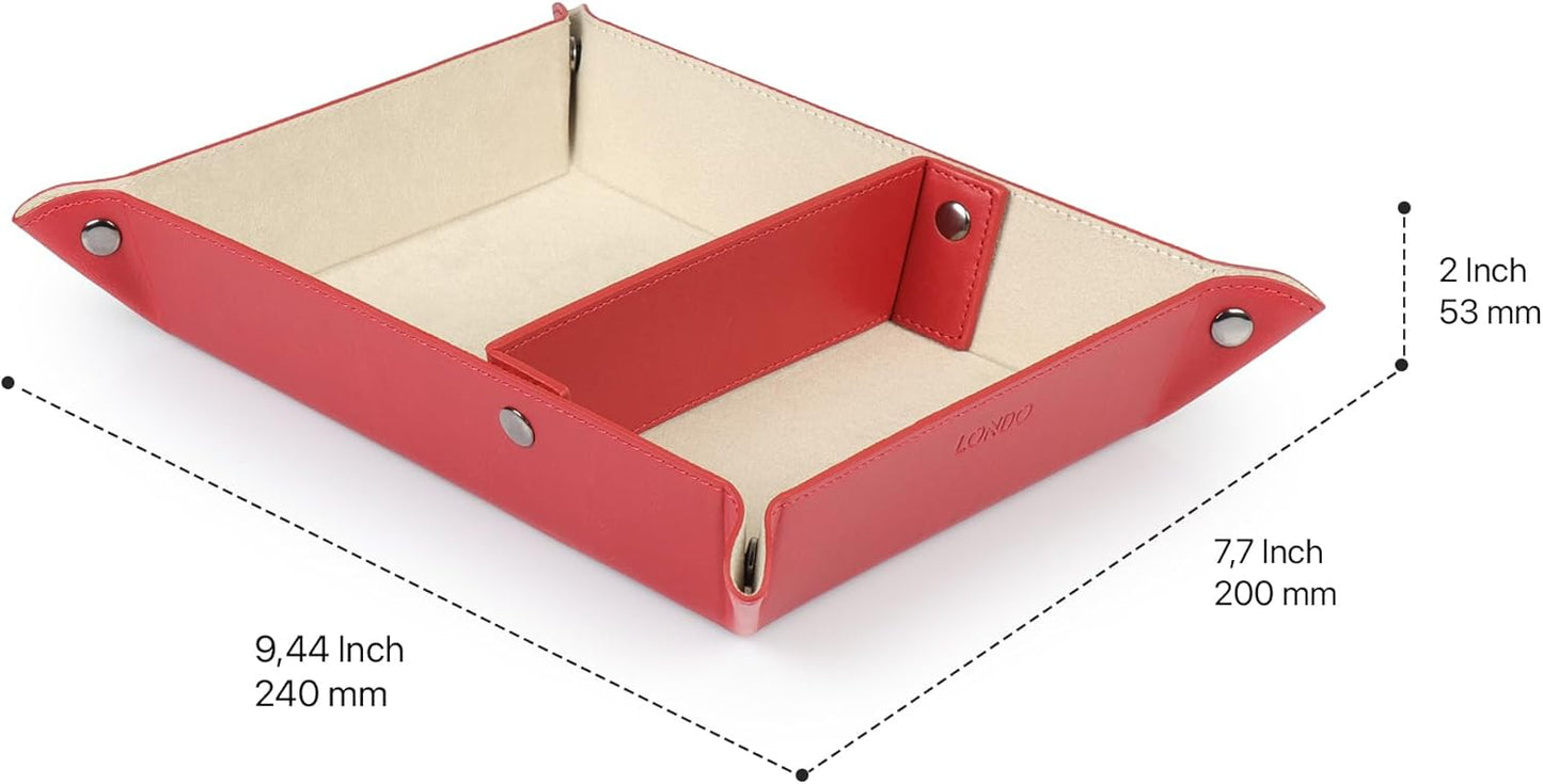 Londo Leather Tray Organizer - Practical Lightweight Water Resistant Computer Table Desk Storage Box for Wallets, Watches, Keys, Coins, Cell Phones and Office Equipment