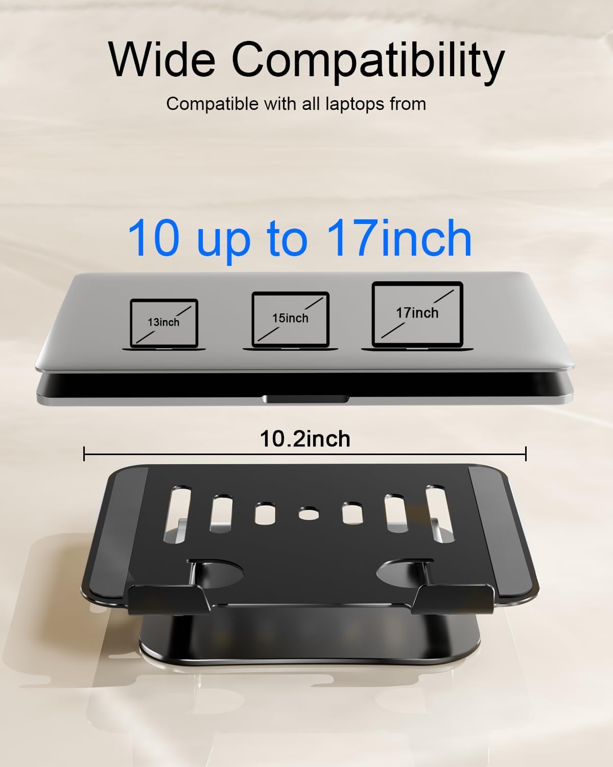 Laptop Stand for Desk, Adjustable Metal Foldable Laptop Riser Holder, Aluminum Desktop Book Stands, Ventilated Cooling Computer Notebook Stand with 10-17" (Silver)